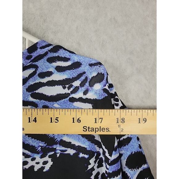 Attitudes Blue Animal Print Godet Midi Dress Women's Petite XL Stretch Pockets - Picture 10 of 13